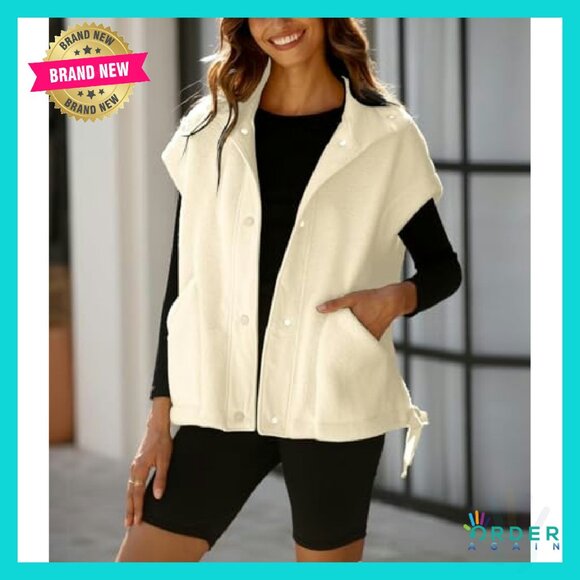 Oversized Sherpa Vest Women Sleeveless Fleece Fuzzy Jacket Zip Up Gilet - Picture 3 of 8